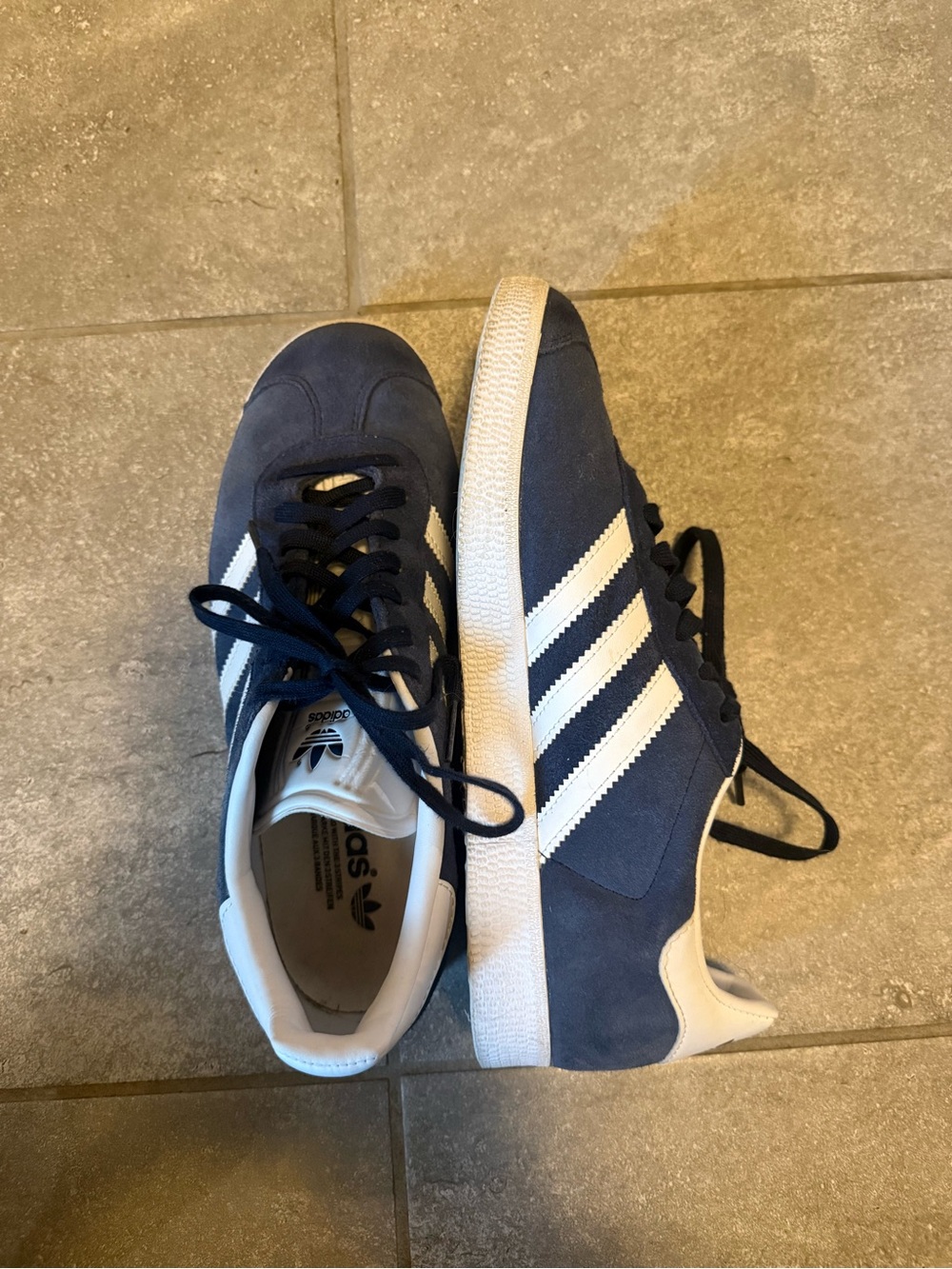 Navy and White Adidas Gazelles - Men’s 6.5/Women’s 8